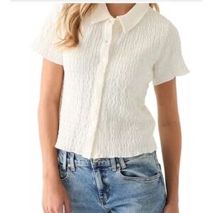 MUSE Republic Clothing Women's Short Sleeve Collared Knit Texturer Shirt XS